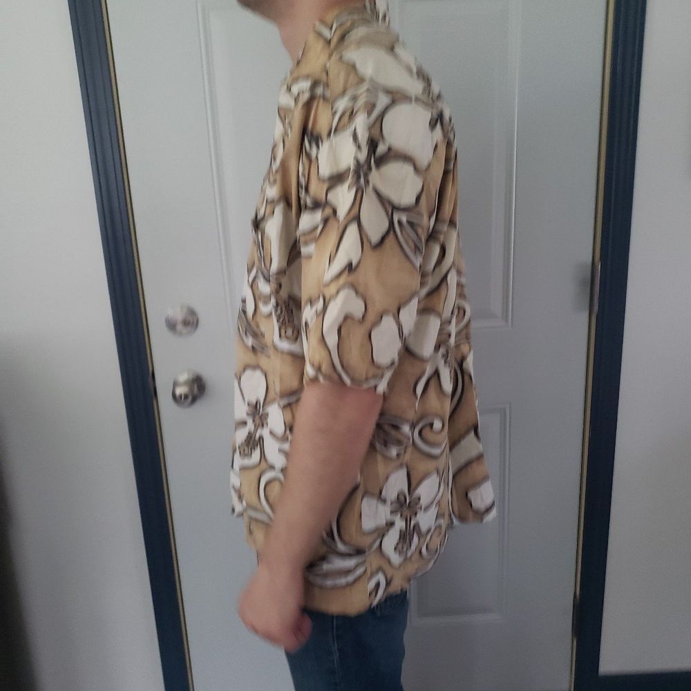 Y2K Tan Cotton Hawaiian Shirt - Picture 2 of 4